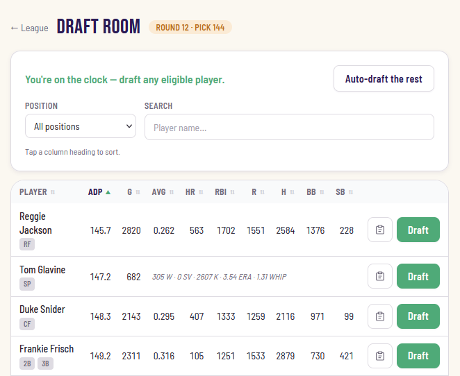 The LegacyBall draft room